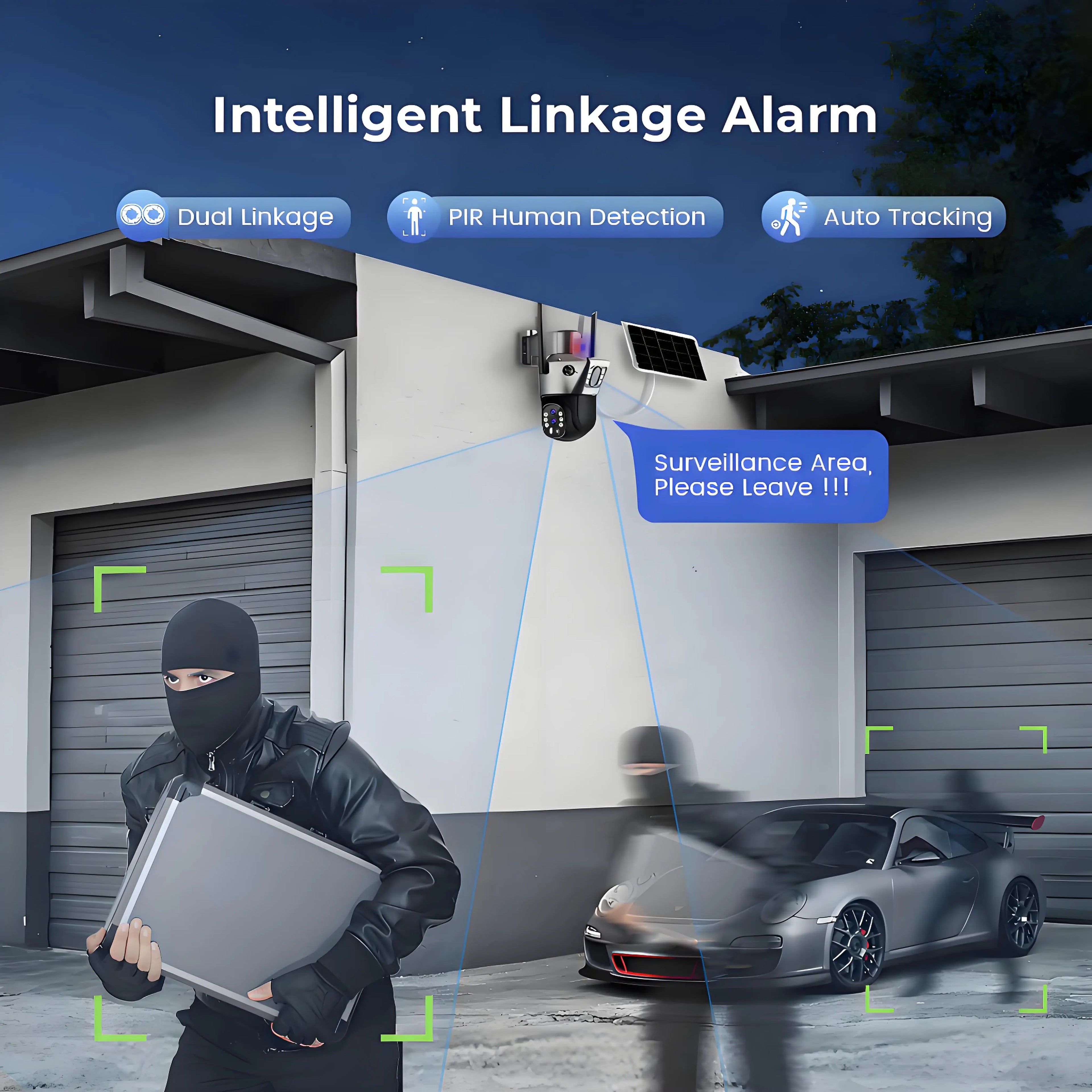 Caméra Solaire WiFi TechSight.vision - Zoom 10X 4K 12MP Double Écran Vision Nocturne Couleur