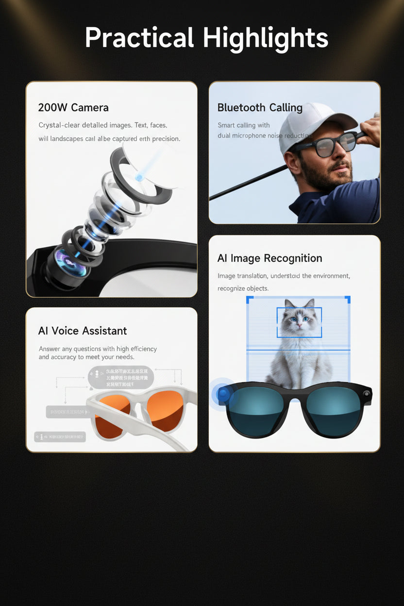 Lunettes Connectées Lenovo 8K AI — Appels Bluetooth, Assistant Vocal & Caméra HD | TechSight.vision