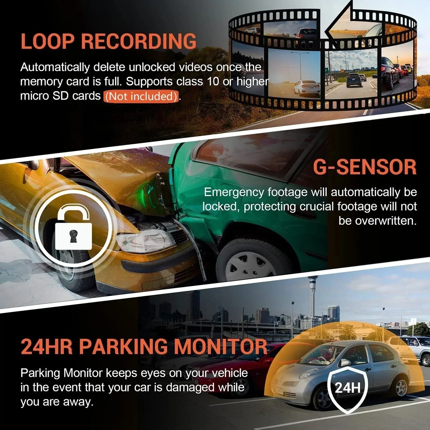 TechSight.vision - Dashcam WiFi Double Caméra 1080P Avant et Intérieur avec Vision Nocturne IR