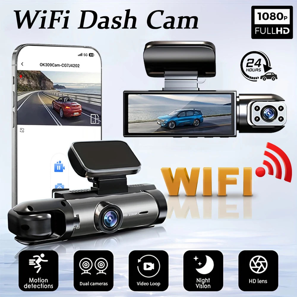 TechSight.vision - Dashcam WiFi Double Caméra 1080P Avant et Intérieur avec Vision Nocturne IR