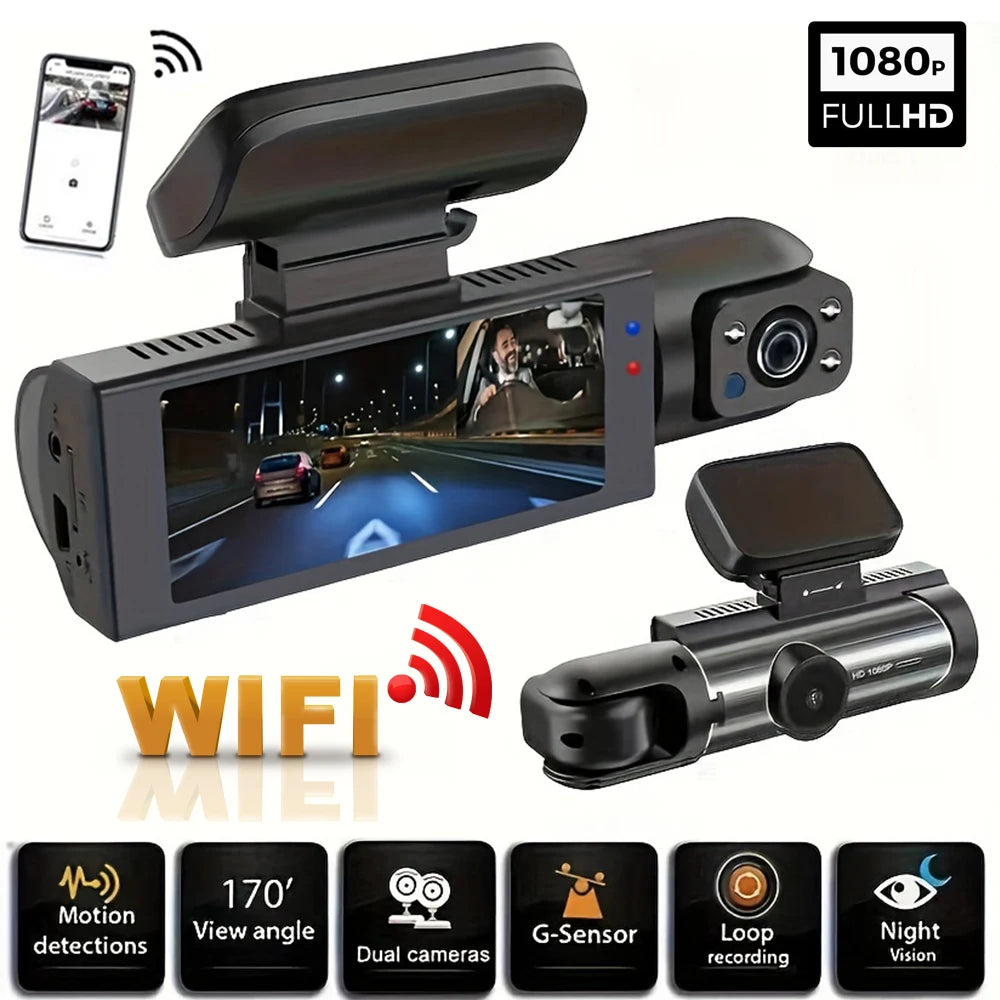 TechSight.vision - Dashcam WiFi Double Caméra 1080P Avant et Intérieur avec Vision Nocturne IR