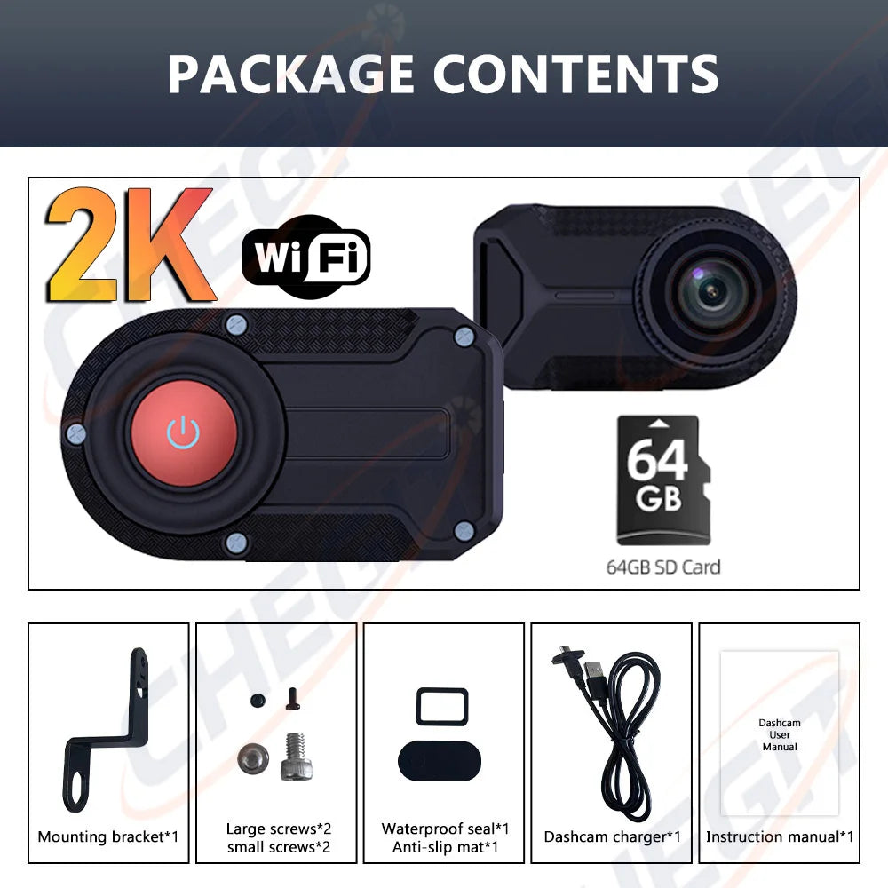 TechSight Dash Cam Moto 2K HD | WiFi, Étanche IP66 & Vision Nocturne 170°