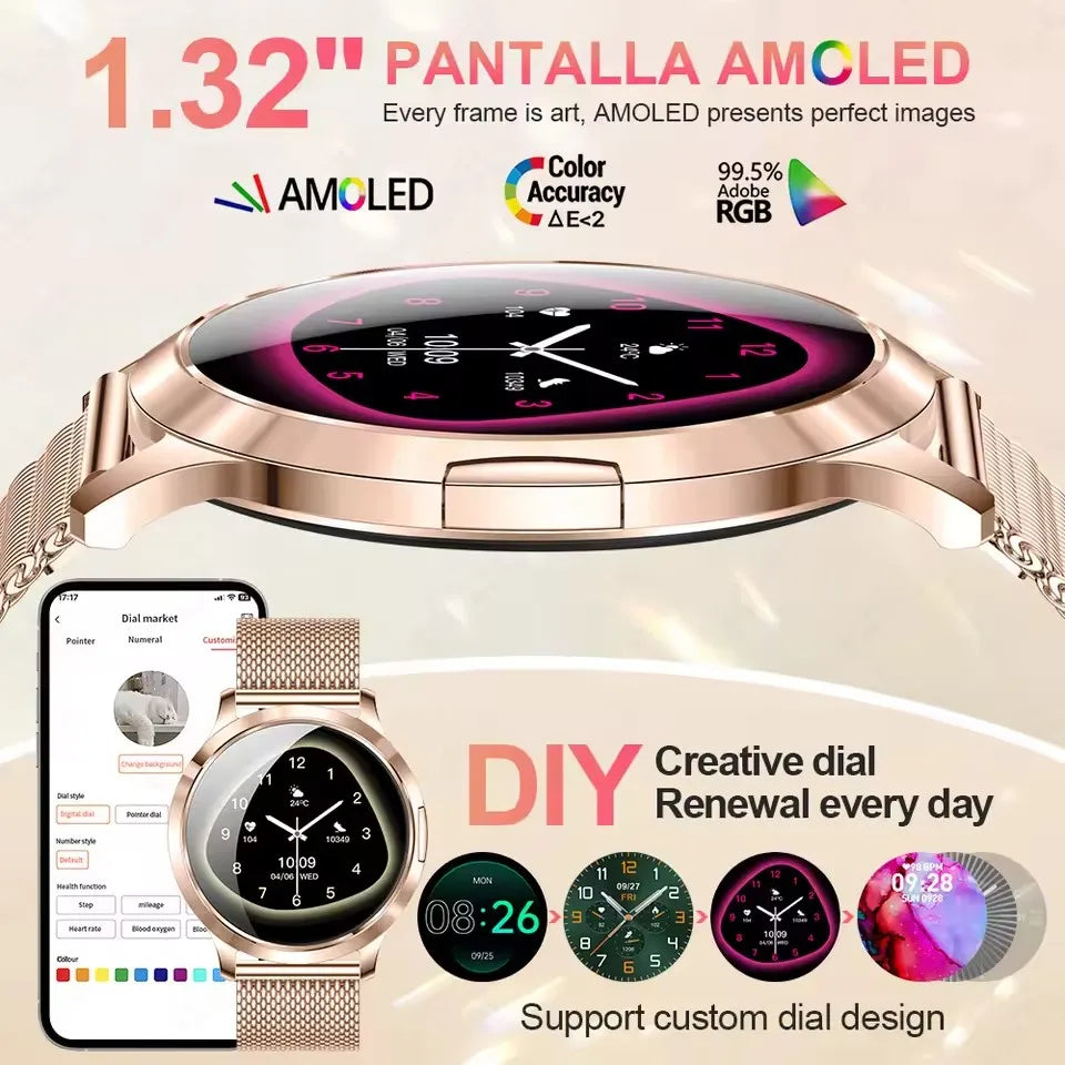 TechSight.vision | Smartwatch Femme AMOLED 1.32" – Appel Bluetooth, GPS & Suivi Santé