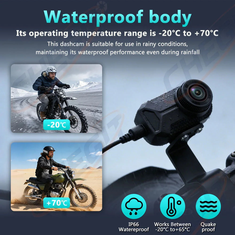TechSight Dash Cam Moto 2K HD | WiFi, Étanche IP66 & Vision Nocturne 170°