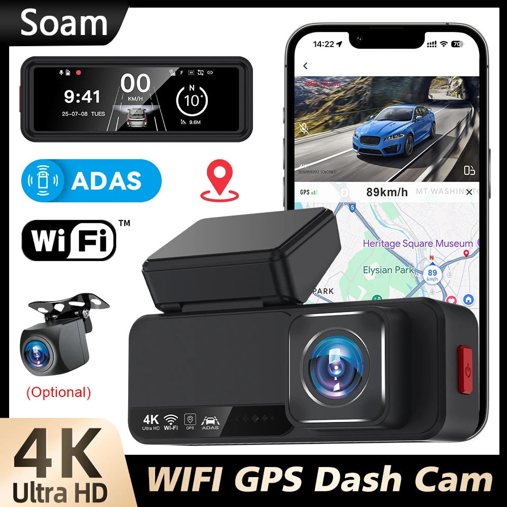 "Soam 4K Dash Cam ADAS WiFi GPS - TechSight.vision"