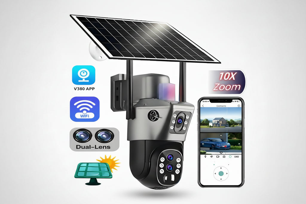 Caméra Solaire WiFi TechSight.vision - Zoom 10X 4K 12MP Double Écran Vision Nocturne Couleur