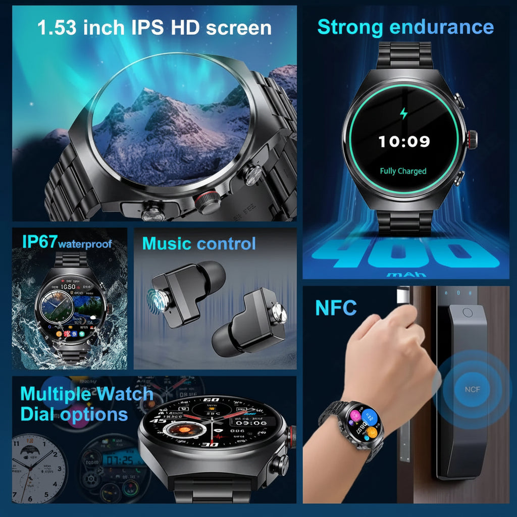 DAORKOW GT95 – Smartwatch 2-en-1 + Écouteurs TWS | NFC, GPS, AMOLED 1.53" | TechSight.vision