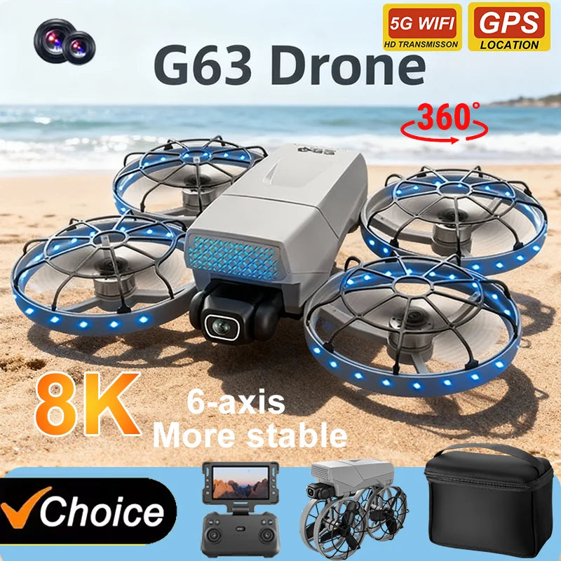 TechSight.vision - Drone G63 Brushless Motor 8K HD Professional Dual Cameras 5G WIFI FPV GPS UAV