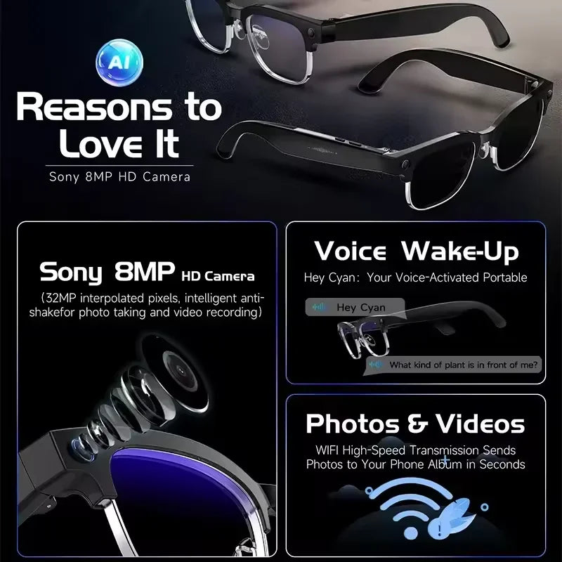Lunettes Connectées IA W630 | Caméra HD 8MP, Wi-Fi, Bluetooth – TechSight.vision