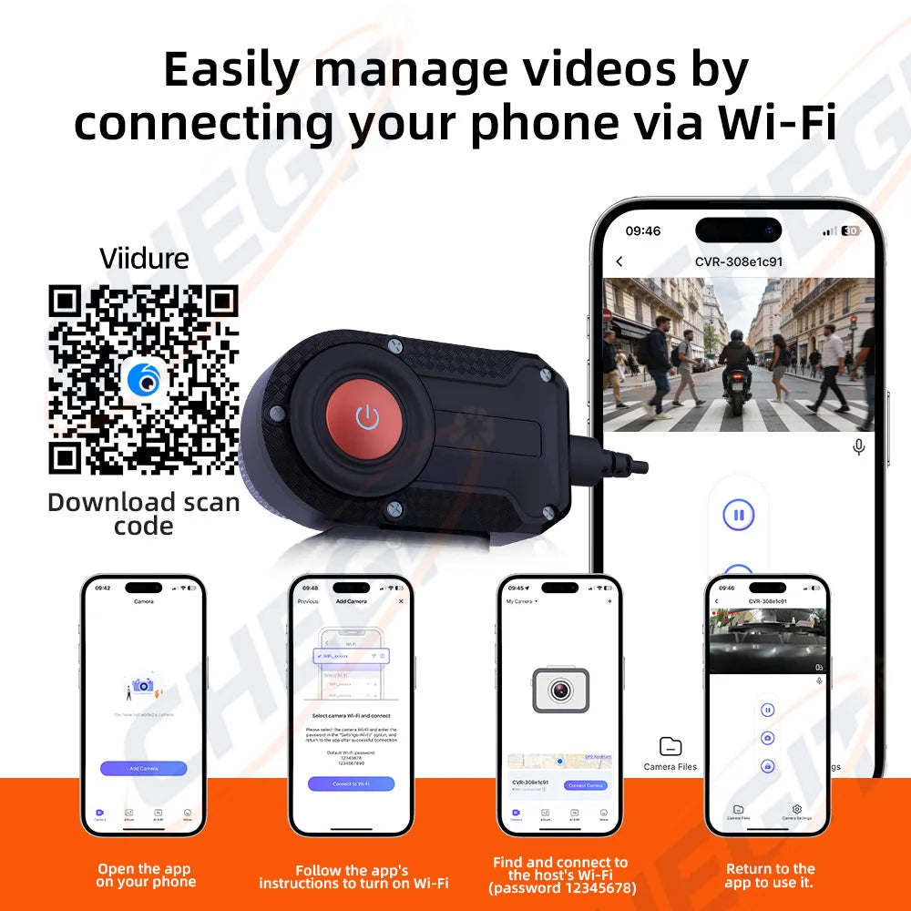 TechSight Dash Cam Moto 2K HD | WiFi, Étanche IP66 & Vision Nocturne 170°