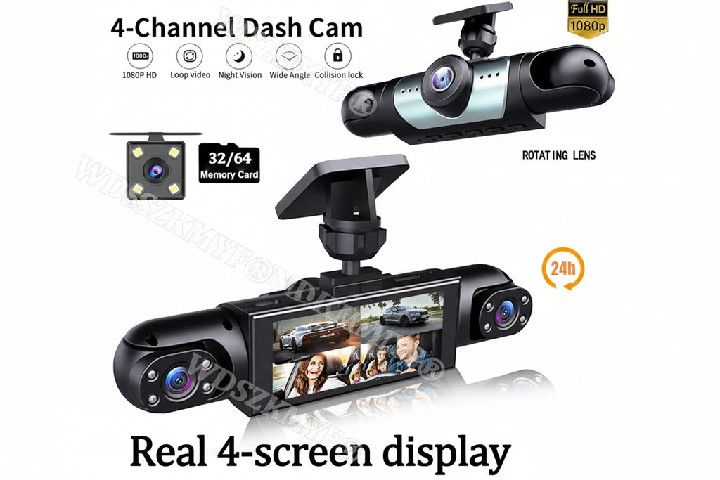 TechSight 4-Channel Dash Cam 1080P | Vision 360° Jour & Nuit – 3/4 Caméras