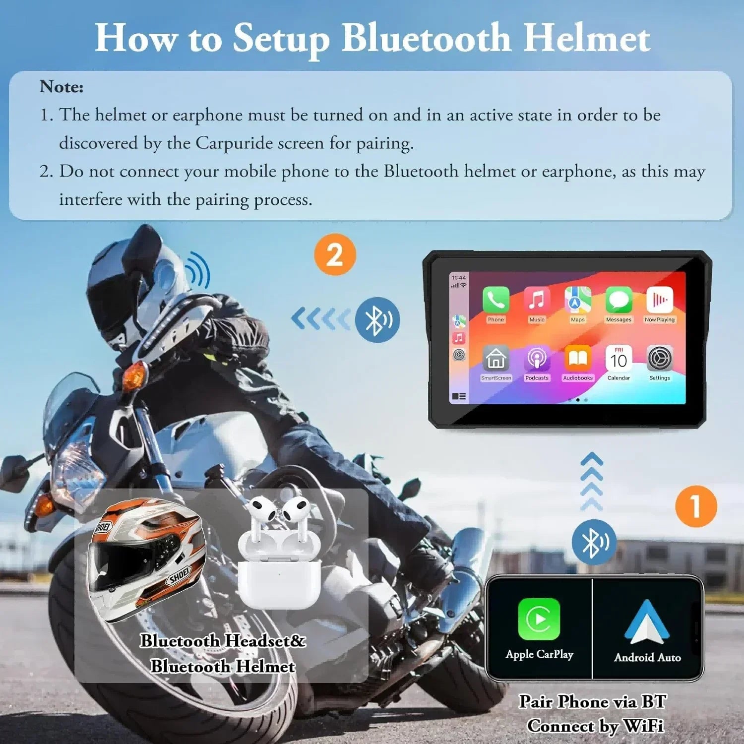 TechSight | Écran Moto 7" Tactile | CarPlay & Android Auto Sans Fil | DVR Double Caméra | GPS | TPMS | IPX7