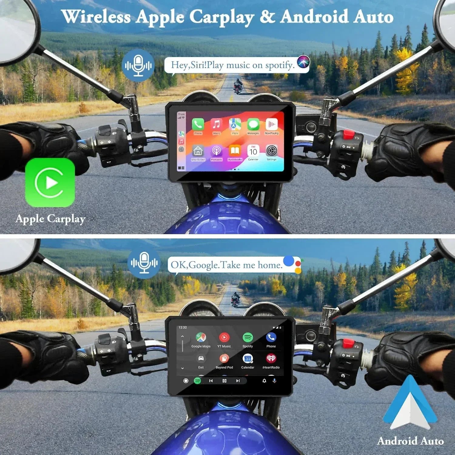 TechSight | Écran Moto 7" Tactile | CarPlay & Android Auto Sans Fil | DVR Double Caméra | GPS | TPMS | IPX7