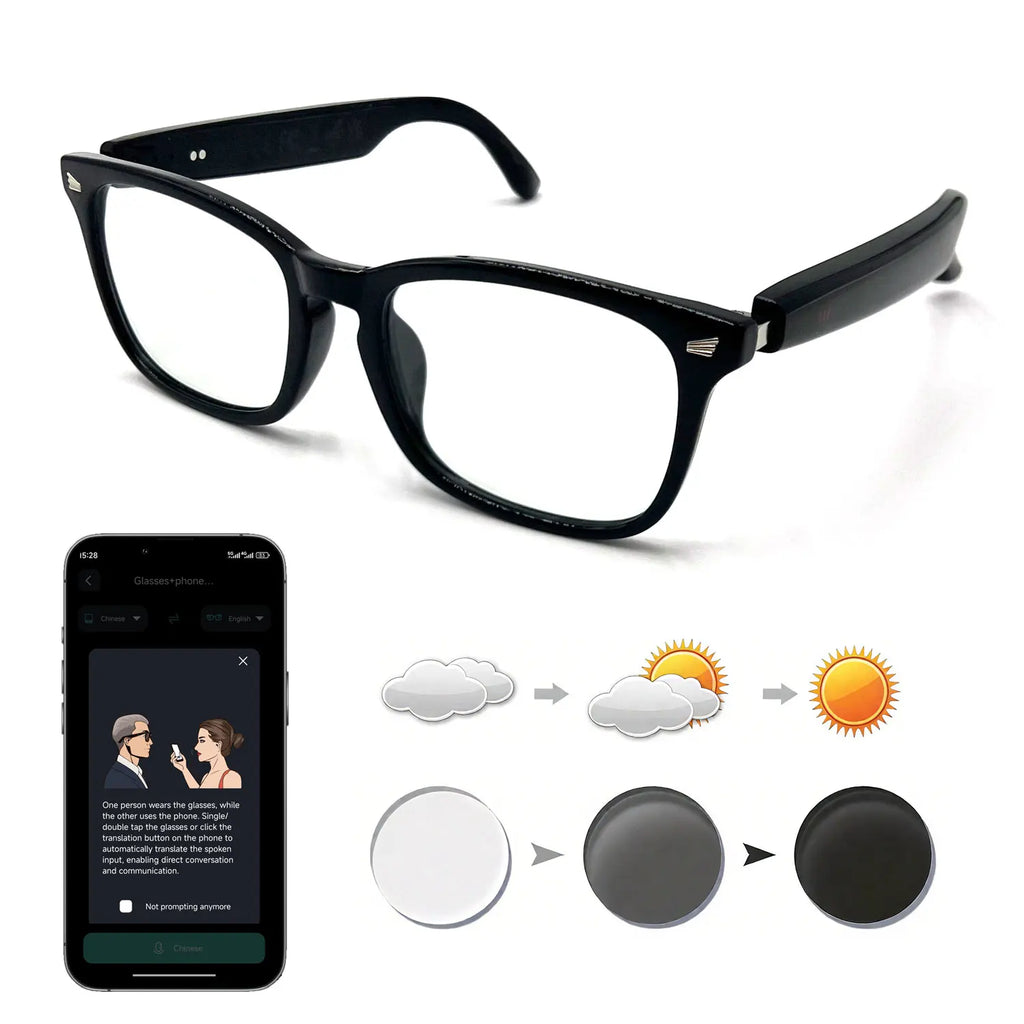 TechSight.vision CK03 – Lunettes Audio Intelligentes | Traduction IA, Musique, Appels & Verres Photochromiques